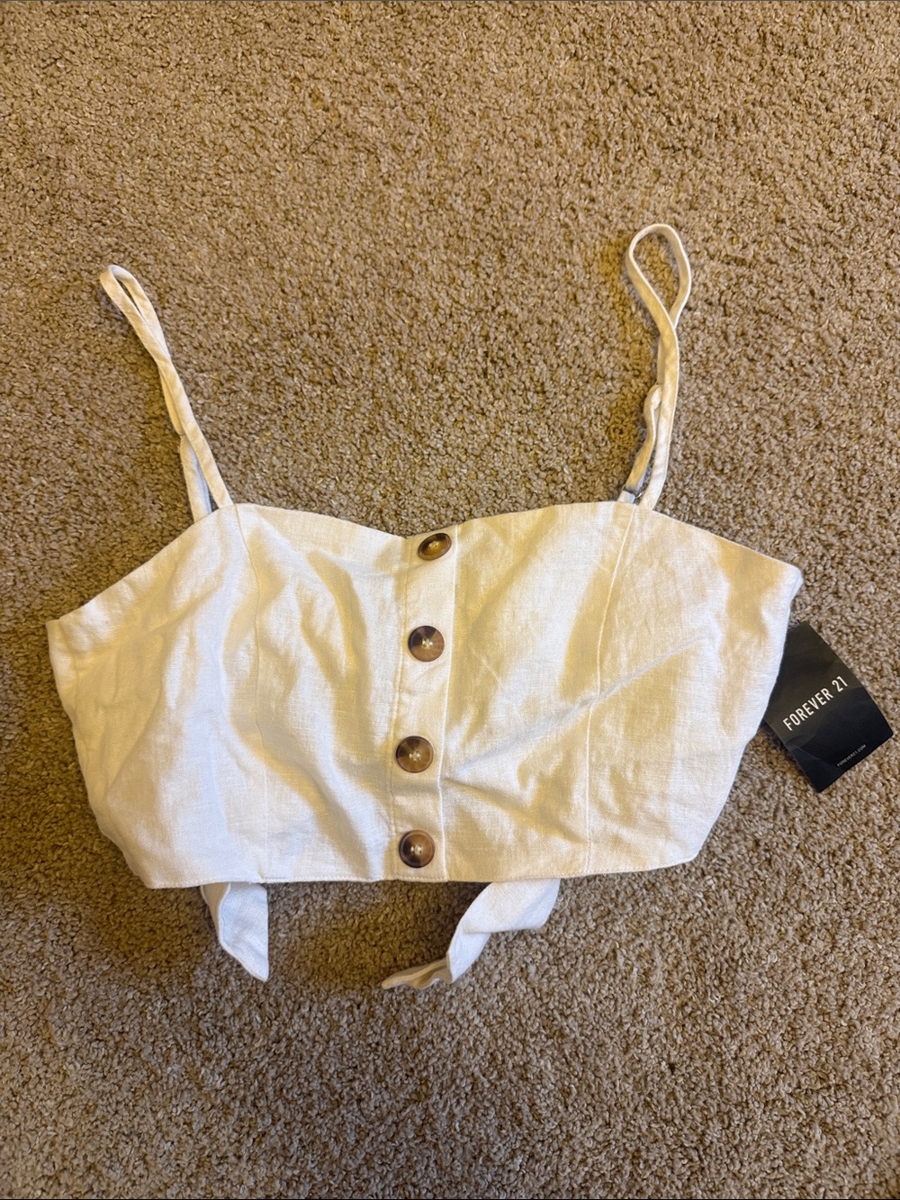 Forever 21 Cream Button-Front Linen-Blend Crop Top